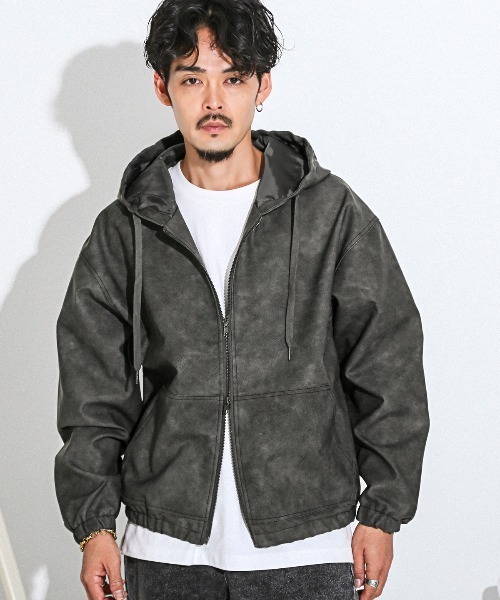 LUXSTYLE(ラグスタイル)の「ケミカルPUレザージップパーカー(パーカー・メンズ・ブラウン/スミクロ/ブラック・M/L)」の6枚目の写真