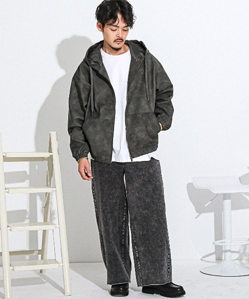 LUXSTYLE(ラグスタイル)の「ケミカルPUレザージップパーカー(パーカー・メンズ・ブラウン/スミクロ/ブラック・M/L)」の7枚目の写真