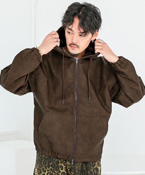 LUXSTYLE(ラグスタイル)の「ケミカルPUレザージップパーカー(パーカー・メンズ・ブラウン/スミクロ/ブラック・M/L)」の8枚目の写真