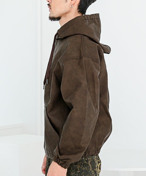 LUXSTYLE(ラグスタイル)の「ケミカルPUレザージップパーカー(パーカー・メンズ・ブラウン/スミクロ/ブラック・M/L)」の10枚目の写真