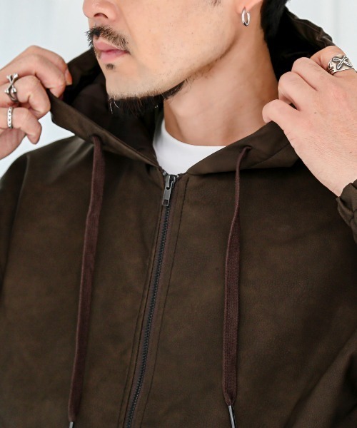 LUXSTYLE(ラグスタイル)の「ケミカルPUレザージップパーカー(パーカー・メンズ・ブラウン/スミクロ/ブラック・M/L)」の12枚目の写真