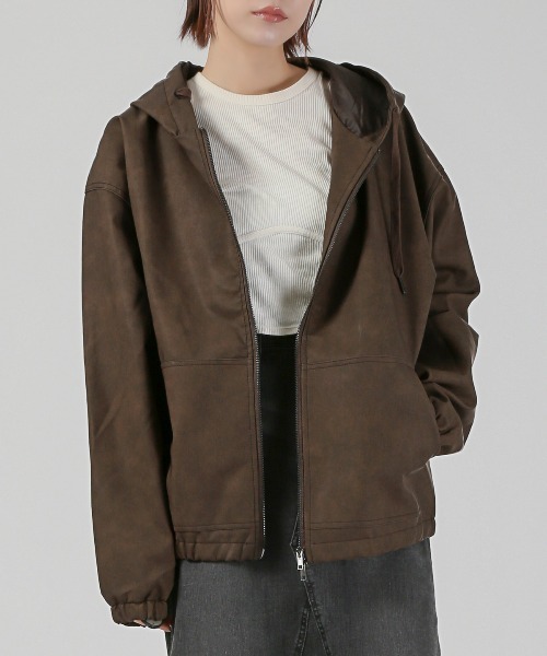 LUXSTYLE(ラグスタイル)の「ケミカルPUレザージップパーカー(パーカー・メンズ・ブラウン/スミクロ/ブラック・M/L)」の14枚目の写真