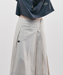 コットンプリーツベルトロングスカート_LIGHT GREY