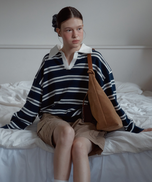 ANOETIC（アノエティック）の「ANC HOPE STRIPE RUGBY SWEATSHIRTS_NAVY（ポロシャツ・レディース・ネイビー・FREE）」の3枚目の写真