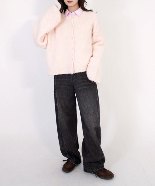 Reurie'（レウリィ）の「フラッフィーオーバーカーディガン / 春 秋 冬 ニット もこもこ カジュアル シンプル ピンク ベージュ（カーディガン/ボレロ・レディース・ベージュ/ピンク・FREE）」の10枚目の写真
