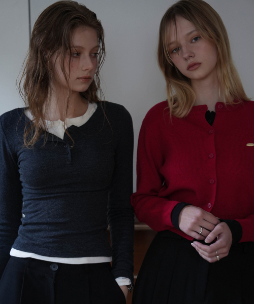 DEHEVE（デヘヴェ）の「Henley Neck Long Sleeve [Charcoal]（Tシャツ/カットソー・レディース・チャコールグレー・FREE）」の6枚目の写真