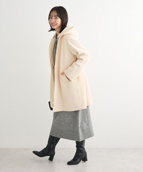 Green Parks(グリーンパークス)の「2wayフード取り外しAラインコート(ノーカラーコート・レディース・オレンジ/ベージュ/チャコールグレー/オフホワイト・FREE)」の6枚目の写真