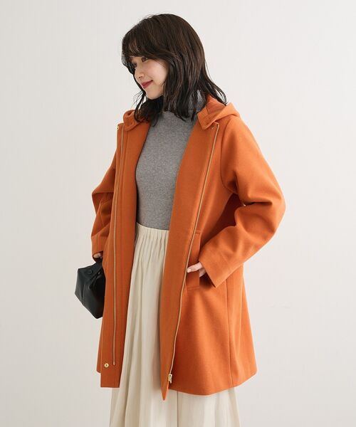 Green Parks(グリーンパークス)の「2wayフード取り外しAラインコート(ノーカラーコート・レディース・オレンジ/ベージュ/チャコールグレー/オフホワイト・FREE)」の16枚目の写真