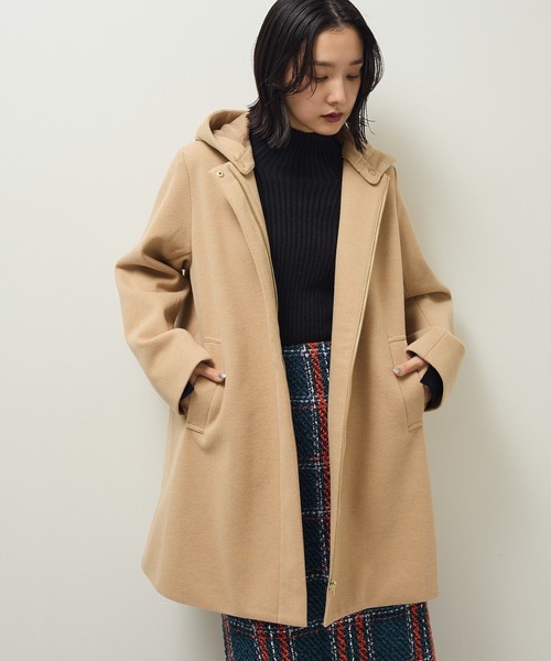 Green Parks(グリーンパークス)の「2wayフード取り外しAラインコート(ノーカラーコート・レディース・オレンジ/ベージュ/チャコールグレー/オフホワイト・FREE)」の4枚目の写真