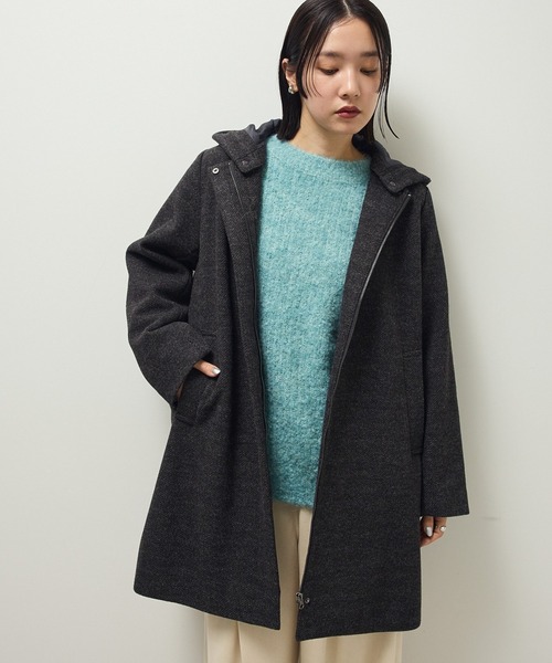 Green Parks(グリーンパークス)の「2wayフード取り外しAラインコート(ノーカラーコート・レディース・オレンジ/ベージュ/チャコールグレー/オフホワイト・FREE)」の3枚目の写真