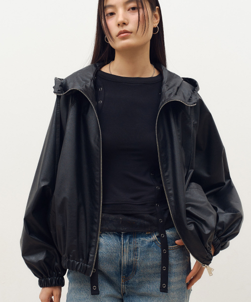 DOFFSEPT(ドフセプト)の「FAUX Leather Hoodie Jumper in Black(ライダースジャケット・レディース・その他・FREE)」の2枚目の写真