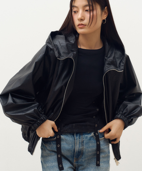 DOFFSEPT(ドフセプト)の「FAUX Leather Hoodie Jumper in Black(ライダースジャケット・レディース・その他・FREE)」の3枚目の写真