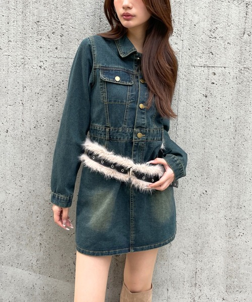 3.3 Field Trip （3.3フィールドトリップ）の「3.3 Field Trip／ヴィンテージライクデニムミニワンピース（ワンピース・レディース・ネイビー/ブルー・MEDIUM/SMALL）」の2枚目の写真