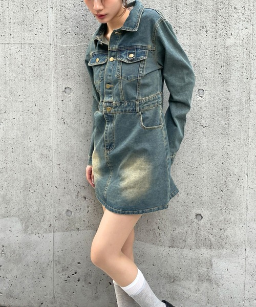 3.3 Field Trip （3.3フィールドトリップ）の「3.3 Field Trip／ヴィンテージライクデニムミニワンピース（ワンピース・レディース・ネイビー/ブルー・MEDIUM/SMALL）」の9枚目の写真