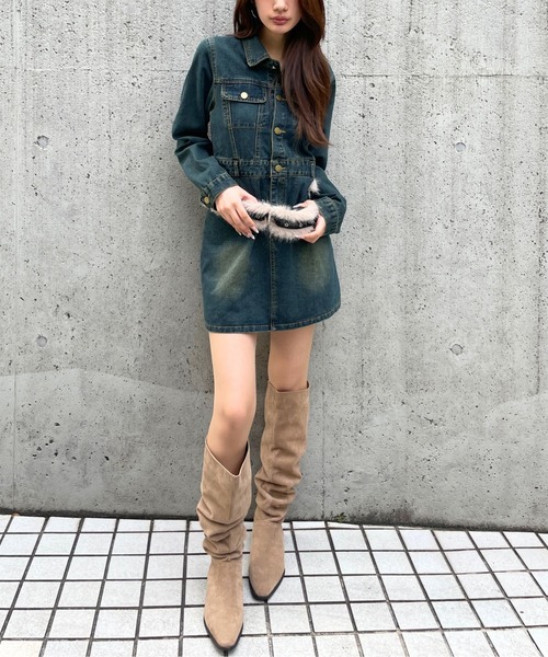 3.3 Field Trip （3.3フィールドトリップ）の「3.3 Field Trip／ヴィンテージライクデニムミニワンピース（ワンピース・レディース・ネイビー/ブルー・MEDIUM/SMALL）」の3枚目の写真