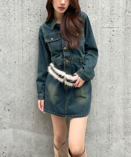 3.3 Field Trip （3.3フィールドトリップ）の「3.3 Field Trip／ヴィンテージライクデニムミニワンピース（ワンピース・レディース・ネイビー/ブルー・MEDIUM/SMALL）」の4枚目の写真