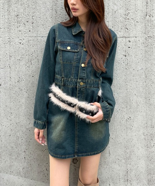 3.3 Field Trip （3.3フィールドトリップ）の「3.3 Field Trip／ヴィンテージライクデニムミニワンピース（ワンピース・レディース・ネイビー/ブルー・MEDIUM/SMALL）」の5枚目の写真