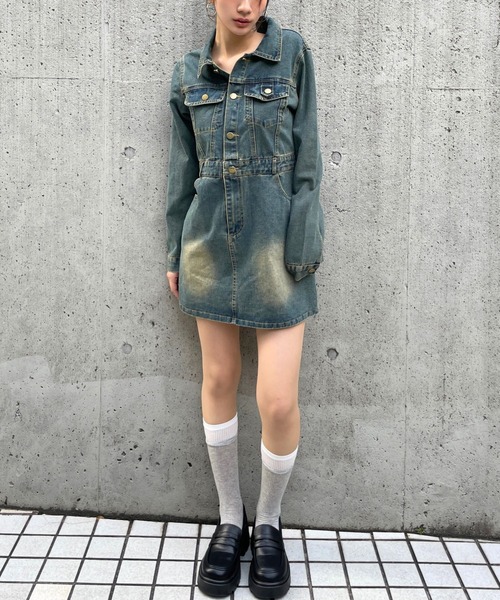 3.3 Field Trip （3.3フィールドトリップ）の「3.3 Field Trip／ヴィンテージライクデニムミニワンピース（ワンピース・レディース・ネイビー/ブルー・MEDIUM/SMALL）」の6枚目の写真
