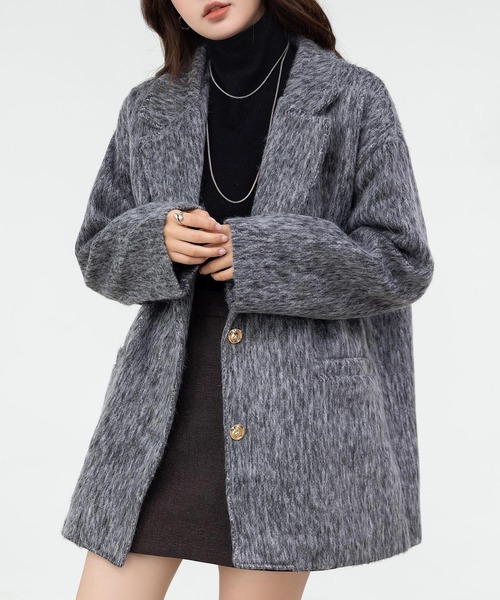 DAY CLOSET（デイ クローゼット）の「【キルティング裏地付き】クラス感漂う金釦。長袖テーラード シャギー ミックス コート レディース（その他アウター・レディース・グレー/ダークグレー/ブラウン・L/M）」の4枚目の写真
