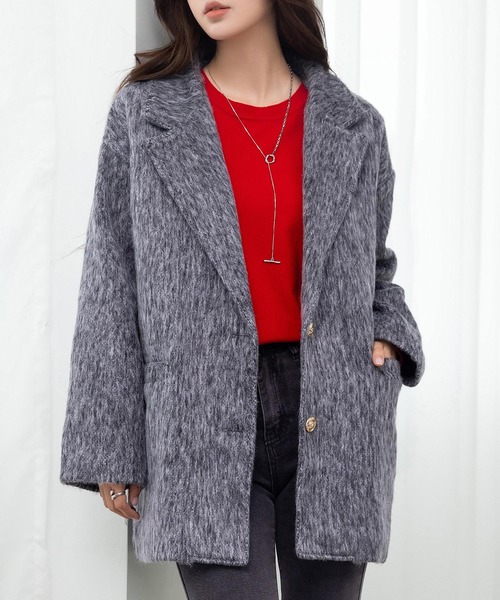 DAY CLOSET（デイ クローゼット）の「【キルティング裏地付き】クラス感漂う金釦。長袖テーラード シャギー ミックス コート レディース（その他アウター・レディース・グレー/ダークグレー/ブラウン・L/M）」の5枚目の写真