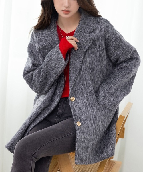 DAY CLOSET（デイ クローゼット）の「【キルティング裏地付き】クラス感漂う金釦。長袖テーラード シャギー ミックス コート レディース（その他アウター・レディース・グレー/ダークグレー/ブラウン・L/M）」の7枚目の写真