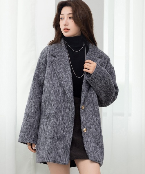 DAY CLOSET（デイ クローゼット）の「【キルティング裏地付き】クラス感漂う金釦。長袖テーラード シャギー ミックス コート レディース（その他アウター・レディース・グレー/ダークグレー/ブラウン・L/M）」の9枚目の写真
