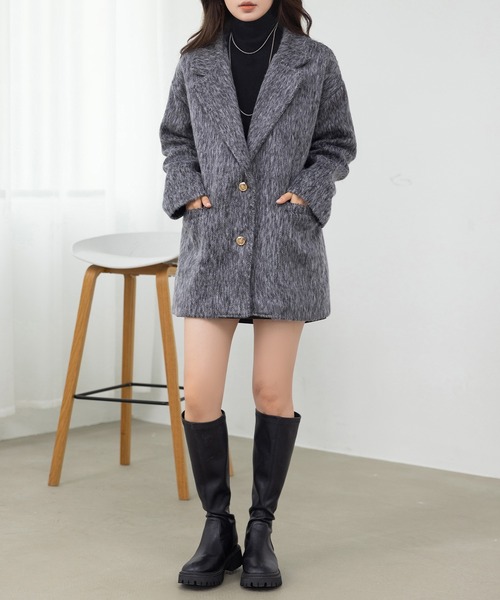 DAY CLOSET（デイ クローゼット）の「【キルティング裏地付き】クラス感漂う金釦。長袖テーラード シャギー ミックス コート レディース（その他アウター・レディース・グレー/ダークグレー/ブラウン・L/M）」の10枚目の写真