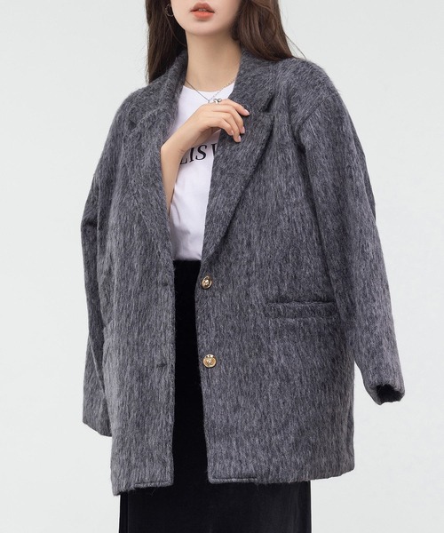 DAY CLOSET（デイ クローゼット）の「【キルティング裏地付き】クラス感漂う金釦。長袖テーラード シャギー ミックス コート レディース（その他アウター・レディース・グレー/ダークグレー/ブラウン・L/M）」の14枚目の写真