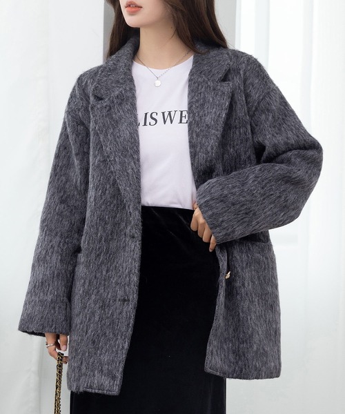 DAY CLOSET（デイ クローゼット）の「【キルティング裏地付き】クラス感漂う金釦。長袖テーラード シャギー ミックス コート レディース（その他アウター・レディース・グレー/ダークグレー/ブラウン・L/M）」の15枚目の写真