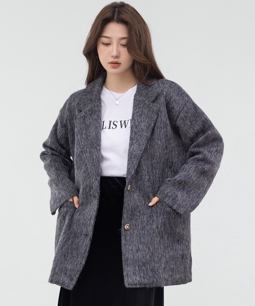 DAY CLOSET（デイ クローゼット）の「【キルティング裏地付き】クラス感漂う金釦。長袖テーラード シャギー ミックス コート レディース（その他アウター・レディース・グレー/ダークグレー/ブラウン・L/M）」の16枚目の写真