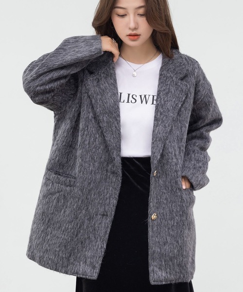 DAY CLOSET（デイ クローゼット）の「【キルティング裏地付き】クラス感漂う金釦。長袖テーラード シャギー ミックス コート レディース（その他アウター・レディース・グレー/ダークグレー/ブラウン・L/M）」の17枚目の写真
