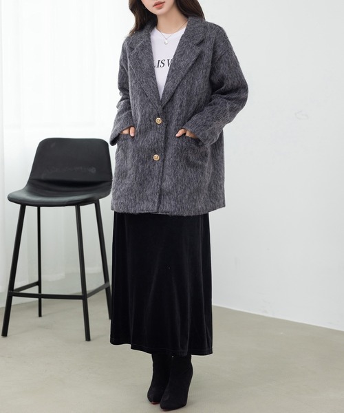 DAY CLOSET（デイ クローゼット）の「【キルティング裏地付き】クラス感漂う金釦。長袖テーラード シャギー ミックス コート レディース（その他アウター・レディース・グレー/ダークグレー/ブラウン・L/M）」の18枚目の写真