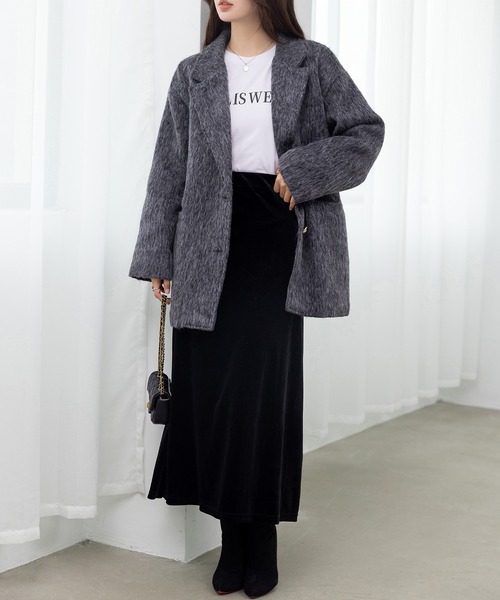 DAY CLOSET（デイ クローゼット）の「【キルティング裏地付き】クラス感漂う金釦。長袖テーラード シャギー ミックス コート レディース（その他アウター・レディース・グレー/ダークグレー/ブラウン・L/M）」の19枚目の写真