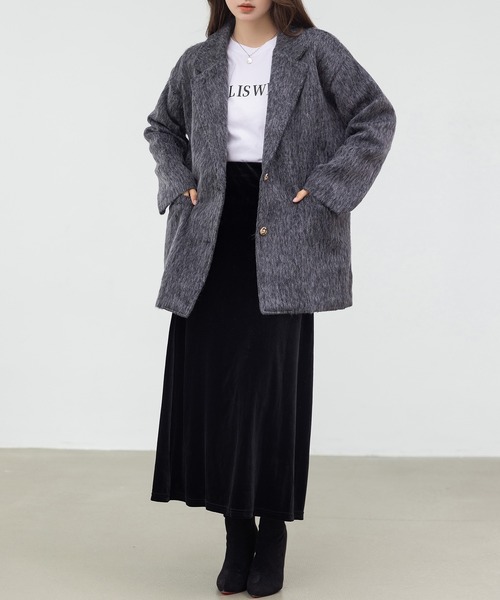 DAY CLOSET（デイ クローゼット）の「【キルティング裏地付き】クラス感漂う金釦。長袖テーラード シャギー ミックス コート レディース（その他アウター・レディース・グレー/ダークグレー/ブラウン・L/M）」の20枚目の写真
