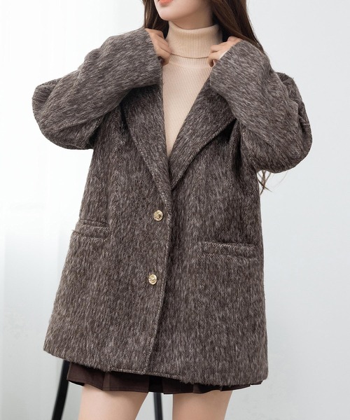 DAY CLOSET（デイ クローゼット）の「【キルティング裏地付き】クラス感漂う金釦。長袖テーラード シャギー ミックス コート レディース（その他アウター・レディース・グレー/ダークグレー/ブラウン・L/M）」の21枚目の写真
