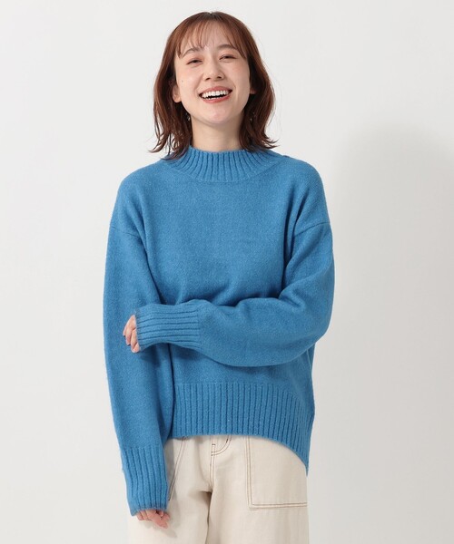 セール】ふわもちニット袖口配色ハイネックプルオーバー（Tシャツ