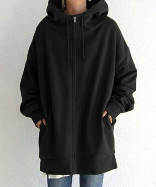 Flugge(フラッジー)の「セミロング丈ジップフーディー(パーカー・レディース・カーキ/ブラック・LARGE/MEDIUM)」の1枚目の写真