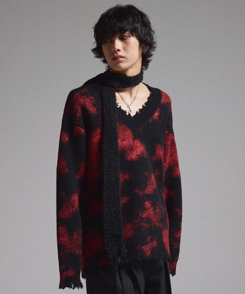 GRANCY（グランシー）の「【GRANCY】Spray Damaged V-neck Wool Knit / スプレーダメージVネックウールニット（ニット/セーター・メンズ・ブラック/ブラウン・S/M/L）」の4枚目の写真