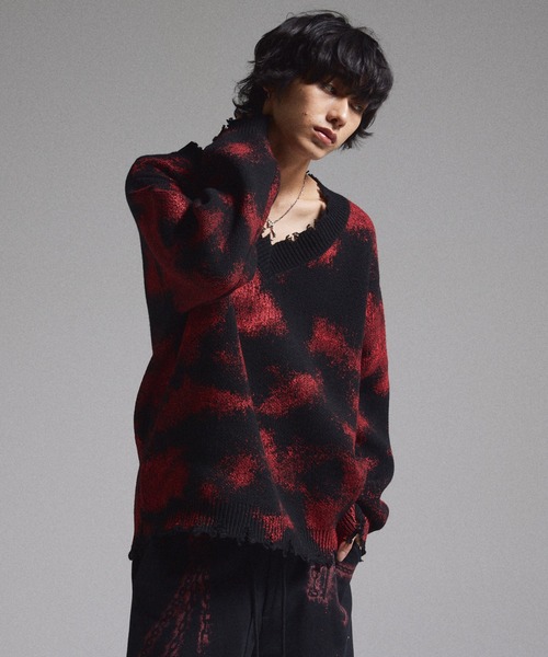 GRANCY（グランシー）の「【GRANCY】Spray Damaged V-neck Wool Knit / スプレーダメージVネックウールニット（ニット/セーター・メンズ・ブラック/ブラウン・S/M/L）」の5枚目の写真