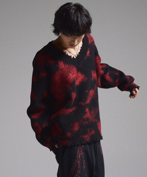 GRANCY（グランシー）の「【GRANCY】Spray Damaged V-neck Wool Knit / スプレーダメージVネックウールニット（ニット/セーター・メンズ・ブラック/ブラウン・S/M/L）」の8枚目の写真