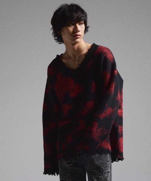 GRANCY（グランシー）の「【GRANCY】Spray Damaged V-neck Wool Knit / スプレーダメージVネックウールニット（ニット/セーター・メンズ・ブラック/ブラウン・S/M/L）」の9枚目の写真