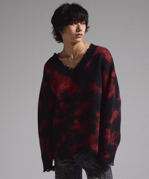 GRANCY（グランシー）の「【GRANCY】Spray Damaged V-neck Wool Knit / スプレーダメージVネックウールニット（ニット/セーター・メンズ・ブラック/ブラウン・S/M/L）」の10枚目の写真