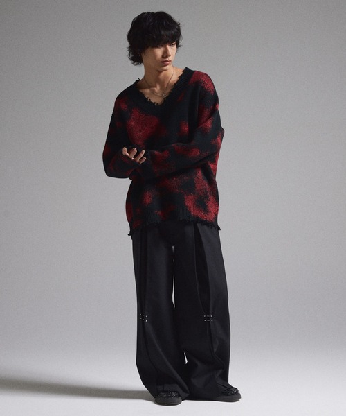 GRANCY】Spray Damaged V-neck Wool Knit / スプレーダメージVネック