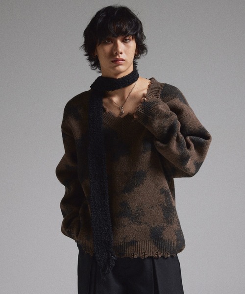 ハ*チ様 【GRANCY】スプレーダメージVネックウールニット GRANCY】Spray Damaged V-neck Wool Knit / スプレーダメージVネック