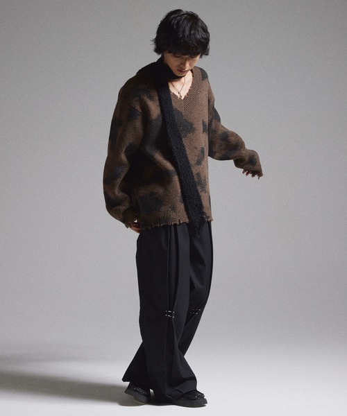 GRANCY】Spray Damaged V-neck Wool Knit / スプレーダメージVネック