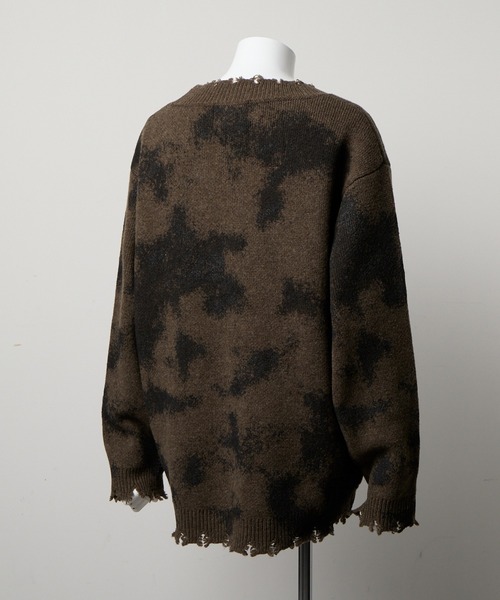 GRANCY】Spray Damaged V-neck Wool Knit / スプレーダメージVネック