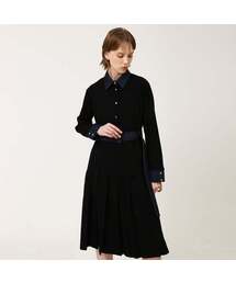 WunderGeist（ワンダーガイスト）の「デニム配色プリーツロングワンピースブラック（ワンピース）」