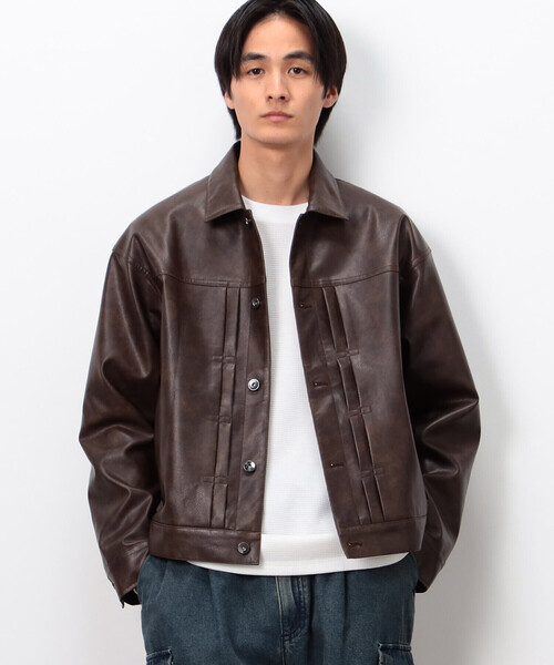 Purple&Yellow(パープルアンドイエロー)の「合成皮革Gジャン(ブルゾン・メンズ・チャコール/ブラウン・SMALL/MEDIUM/LARGE)」の2枚目の写真