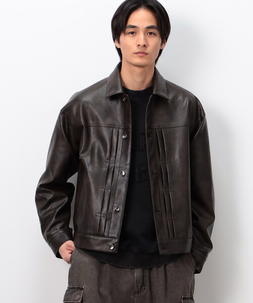 Purple&Yellow(パープルアンドイエロー)の「合成皮革Gジャン(ブルゾン・メンズ・チャコール/ブラウン・SMALL/MEDIUM/LARGE)」の1枚目の写真