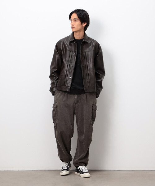 Purple&Yellow(パープルアンドイエロー)の「合成皮革Gジャン(ブルゾン・メンズ・チャコール/ブラウン・SMALL/MEDIUM/LARGE)」の3枚目の写真